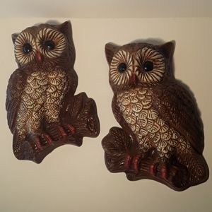 Pair of 2 Vintage Owl Wall Decor Boho Country